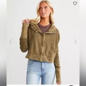 Free People FP One Mason Zip Front Hoodie in Army Green Size S